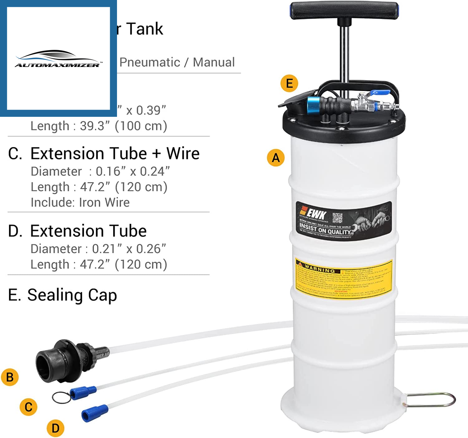 AutoMaximizer, Patented 6.5L Pneumatic/Manual Oil Extractor Pump for Automobile Fluids Vacuum Evacuation…