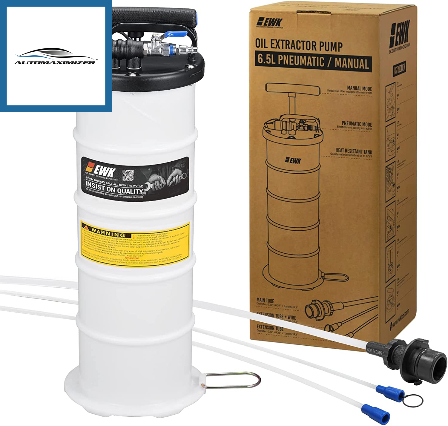 AutoMaximizer, Patented 6.5L Pneumatic/Manual Oil Extractor Pump for Automobile Fluids Vacuum Evacuation…
